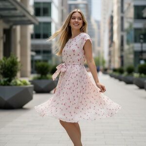 Chic Floral Midi Dress in Pink
